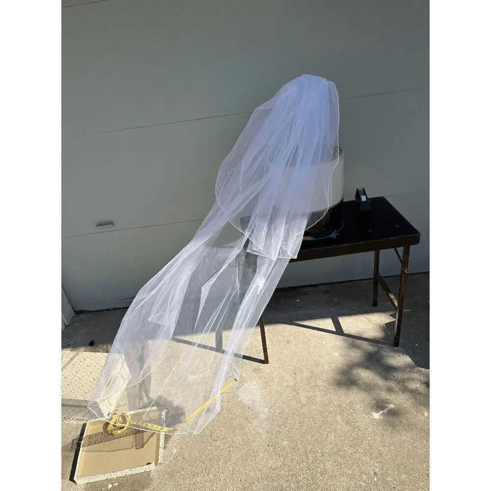 Vintage 80s-90s Bridal Cap Veil • Pearl-Lace Juliet Headpiece, Two-Tier Chapel L